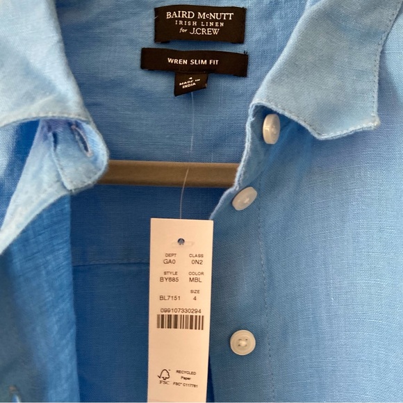 J.Crew Wren Slim Shirt in Baird McNutt Irish linen in Mountain Bluebird Blue 4 - Picture 5 of 7